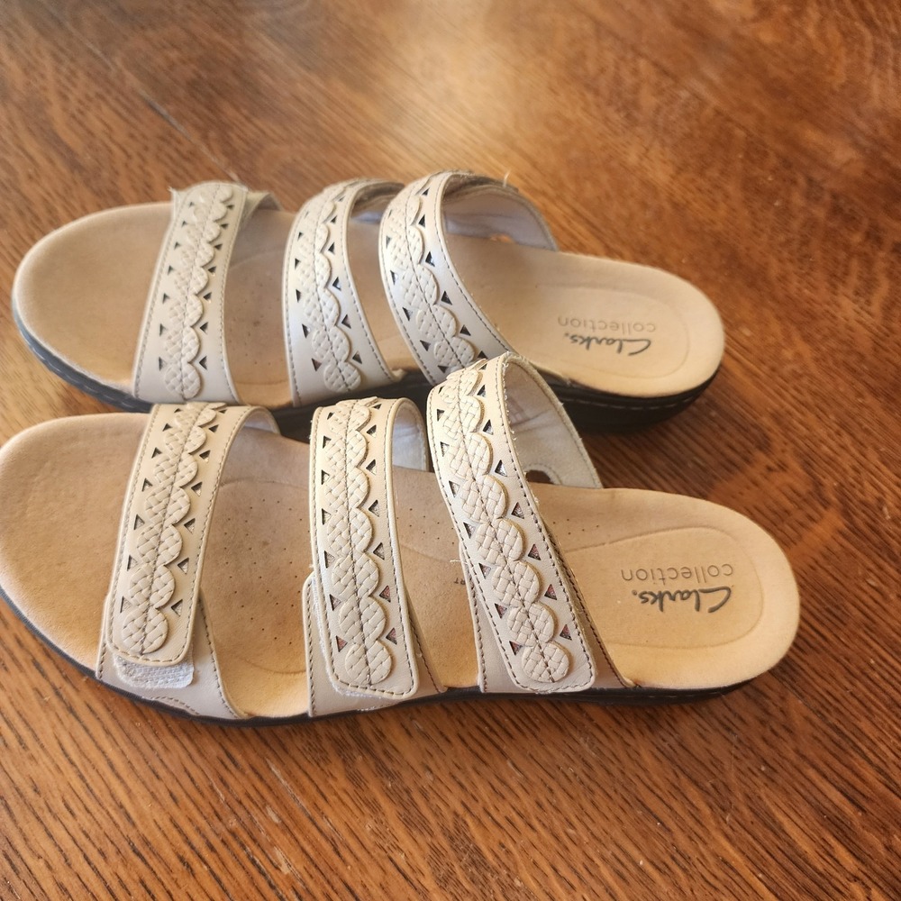 Clarks Laurieann Cove Women's Adjustable Leather Sandal Size 7.5 Tan Beige Color